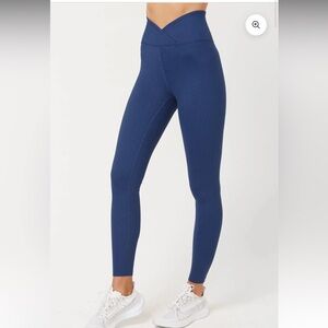 Year Of Ours Veronica Ribbed Leggings XS Navy Blue EUC V Waist Made In LA $125
